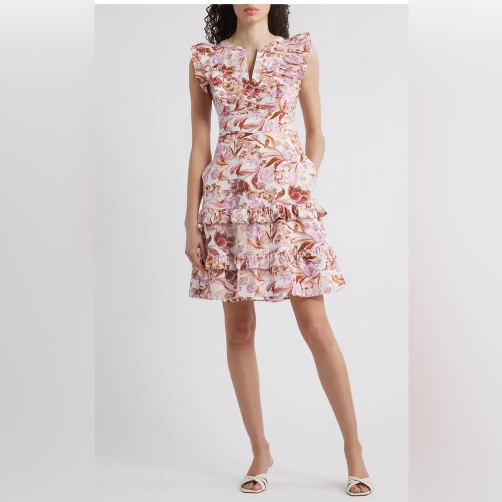 Eliza J Pink Floral Ruffle Dress